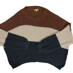 Debut Color Block Pullover Sweater Size‎ M Brown Cream Blue Knit Top